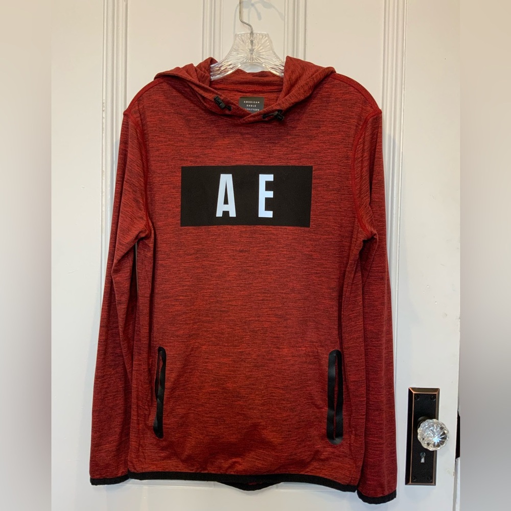 American Eagle Outfitters Red and Black Hoodie Sweater